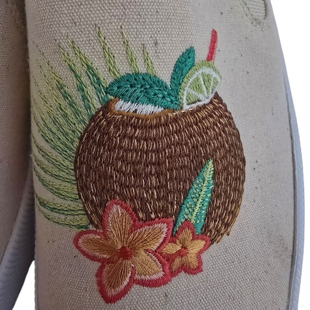NEW Keds Cream Embroidered Tropical Drinks Slip-On Sneakers Shoes - Picture 4 of 5